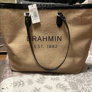 Brahmin Beige and Black Tote Bag